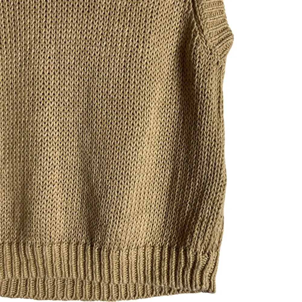 Polo Ralph Lauren Linen Cotton Tan Knit Sleeveless Crewneck Sweater Vest Size L